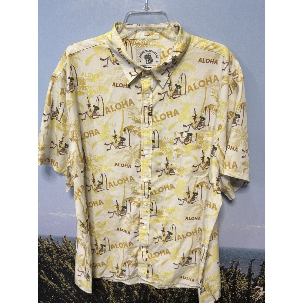 Savage Tacticians Aloha Hawaiian Shirt XXL Tactical Skeleton Surfer AOP Y2K